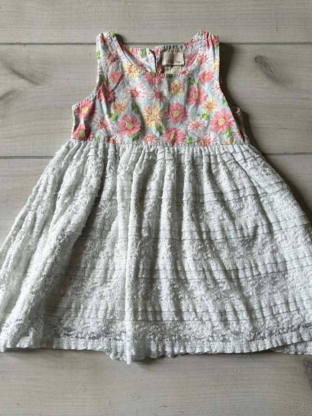 Matilda Jane White Lace Dress with Pink and Yellow Floral Bodice